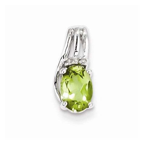 Sterling Silver Rhodium Plated Diamond & Peridot Oval pendant, Appealing Pendants for Necklace