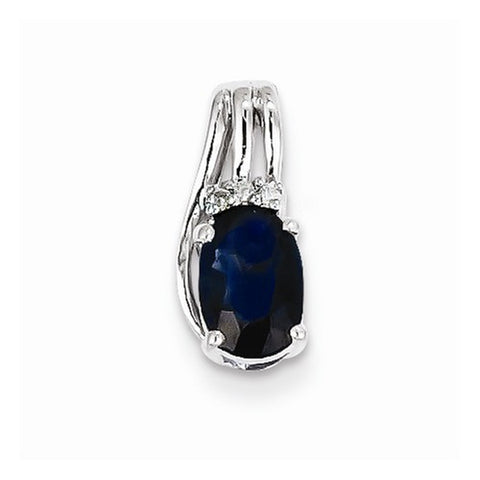 Sterling Silver Rhodium Plated Diamond & Sapphire Oval pendant, Charm