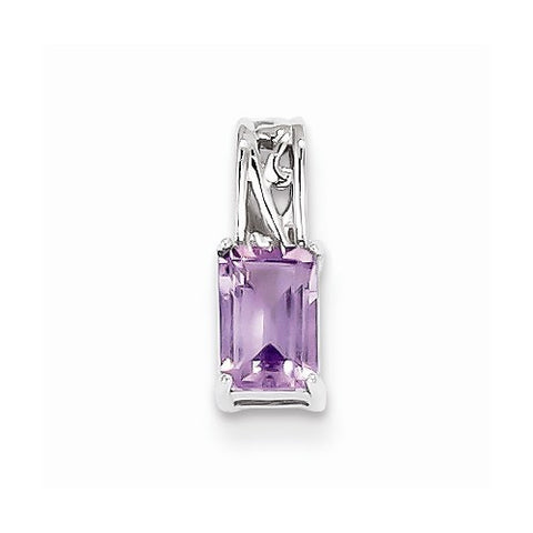 Sterling Silver Rhodium Plated Amethyst Rectangle Pendant, Pendants for Necklace