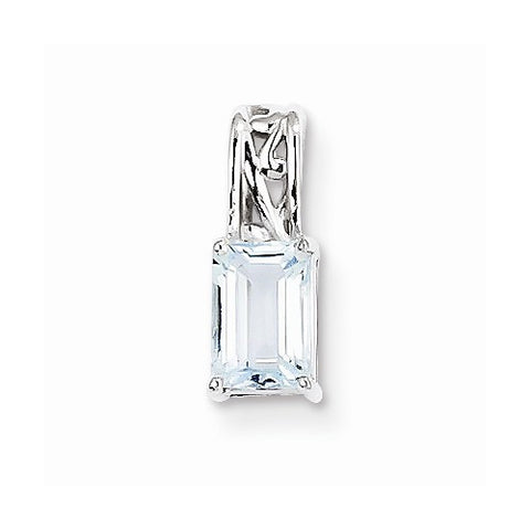 Sterling Silver Rhodium Plated Aquamarine Rectangle Pendant, Pendants for Necklace
