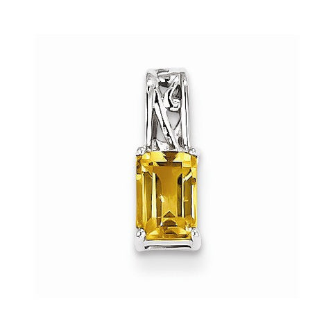 Sterling Silver Rhodium Plated Citrine Rectangle Pendant, Pendants for Necklace