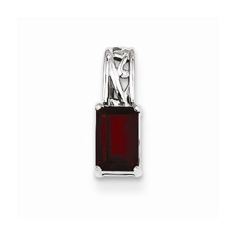 Sterling Silver Rhodium Plated Garnet Rectangle Pendant, Pendants for Necklace