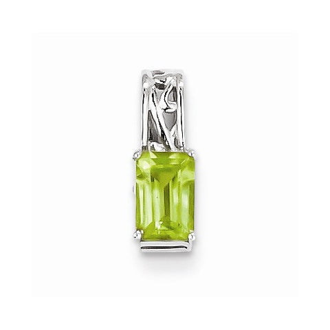 Sterling Silver Rhodium Plated Peridot Rectangle Pendant, Pendants for Necklace