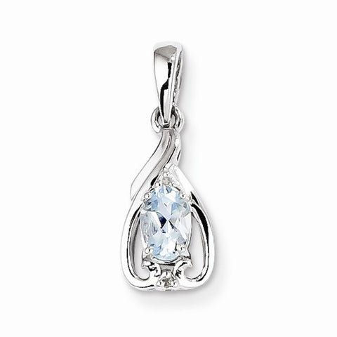 Sterling Silver Rhodium Plated Dia. & Aquamarine Oval pendant, Dazzling Pendants for Necklace