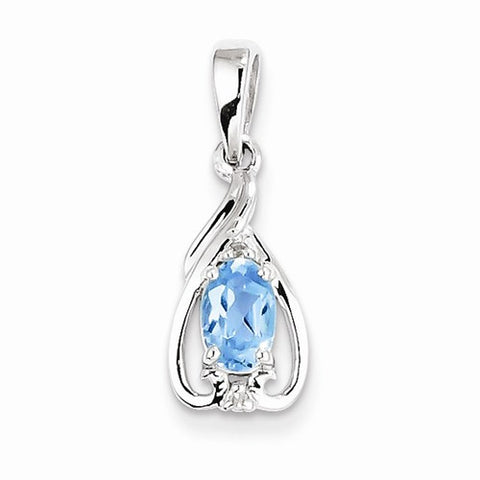 Sterling Silver Rhodium Plated Dia. & Sky Blue Topaz Oval pendant, Beautiful Pendants for Necklace