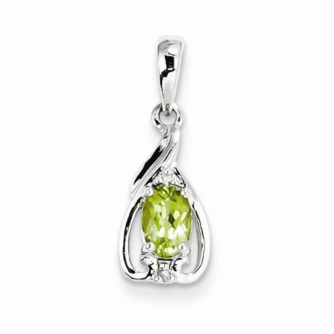 Sterling Silver Rhodium Plated Diamond & Peridot Oval pendant, Fine Pendants for Necklace