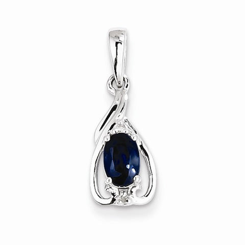 Sterling Silver Rhodium Plated Diamond & Sapphire Oval pendant, Pendants for Necklace