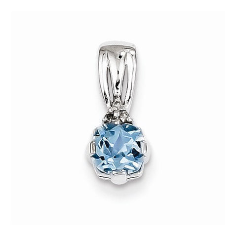 Sterling Silver Rhodium Plated Diamond & Sky Blue Topaz pendant, Lovely Pendants for Necklace