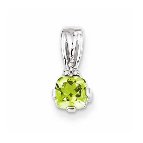 Sterling Silver Rhodium Plated Diamond and Peridot Pendant, Pendants for Necklace