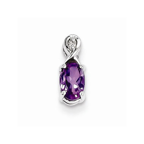 Sterling Silver Rhodium Plated Diamond & Amethyst Oval pendant, Stylish Pendants for Necklace