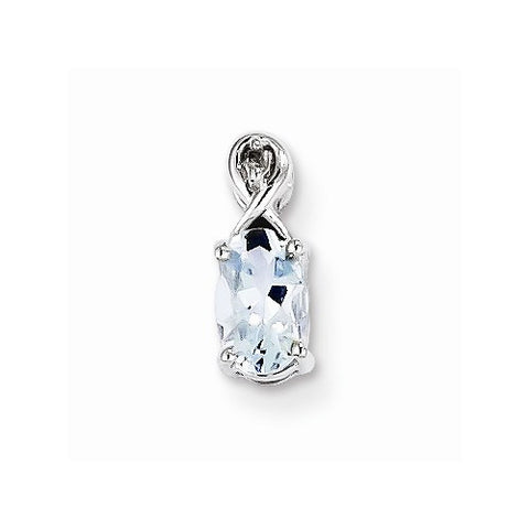 Sterling Silver Rhodium Plated Dia. & Aquamarine Oval pendant, Classy Pendants for Necklace