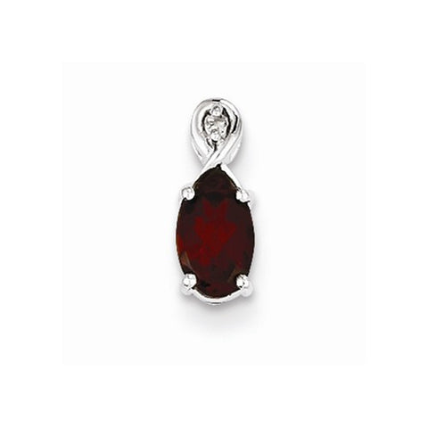 Sterling Silver Rhodium Plated Diamond & Garnet Oval pendant, Appealing Pendants for Necklace