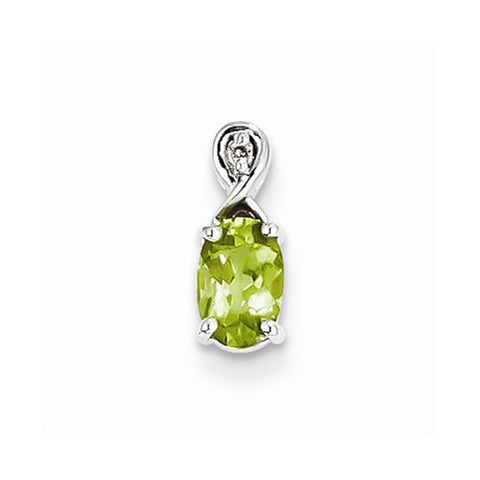 Sterling Silver Rhodium Plated Diamond & Peridot Oval pendant, Charm