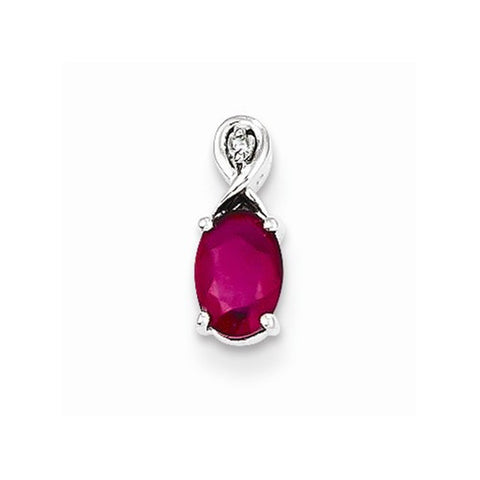 Sterling Silver Rhodium Plated Diamond & Ruby Oval pendant, Adorable Pendants for Necklace