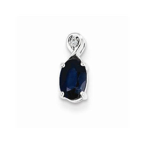 Sterling Silver Rhodium Plated Diamond & Sapphire Oval pendant, Dazzling Pendants for Necklace