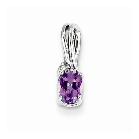Sterling Silver Rhodium Plated Diamond Amethyst Oval pendant, Beautiful Pendants for Necklace