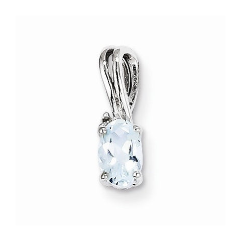Sterling Silver Rhodium Plated Diamond Aquamarine Oval pendant, Delightful Pendants for Necklace