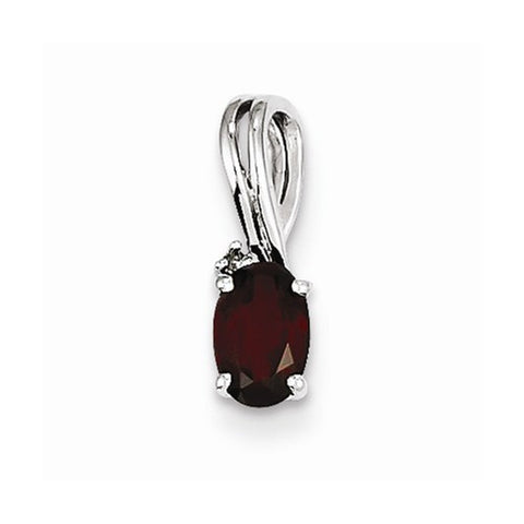 Sterling Silver Rhodium Plated Diamond Garnet Oval pendant, Pendants for Necklace