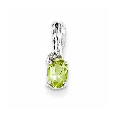 Sterling Silver Rhodium Plated Diamond and Peridot Oval Pendant, Pendants for Necklace