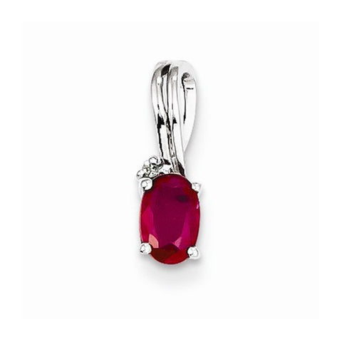 Sterling Silver Rhodium Plated Diamond & Ruby Oval pendant, Pretty Pendants for Necklace