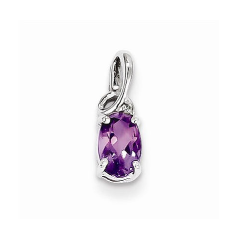 Sterling Silver Rhodium Plated Diamond Amethyst Oval pendant, Gorgeous Pendants for Necklace