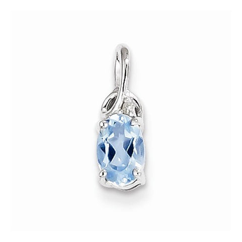 Sterling Silver Rhodium Plated Dia. & Sky Blue Topaz Oval pendant, Lovely Pendants for Necklace