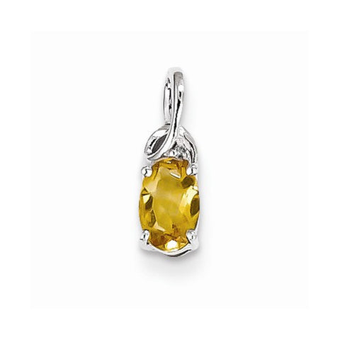 Sterling Silver Rhodium Plated Diamond Citrine Oval pendant, Stylish Pendants for Necklace