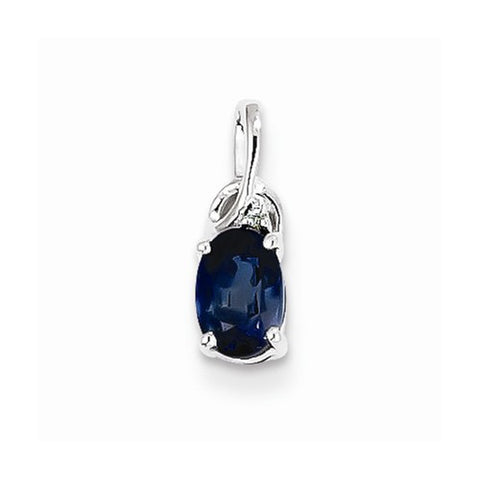Sterling Silver Rhodium Plated Diamond Sapphire Oval Pendant, Pendants for Necklace