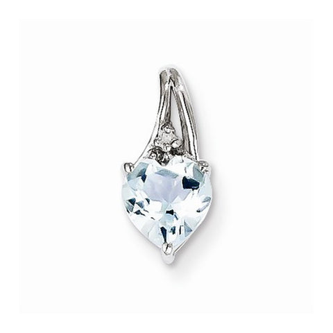 Sterling Silver Rhodium Plated Dia. & Aquamarine Heart Pendant, Pendants for Necklace