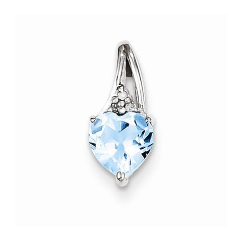 Sterling Silver Rhodium Plated Dia. & Sky Blue Topaz Heart Pendant, Pendants for Necklace
