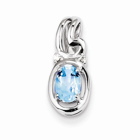 Sterling Silver Rhodium Plated Dia. & Sky Blue Topaz Oval pendant, Adorable Pendants for Necklace