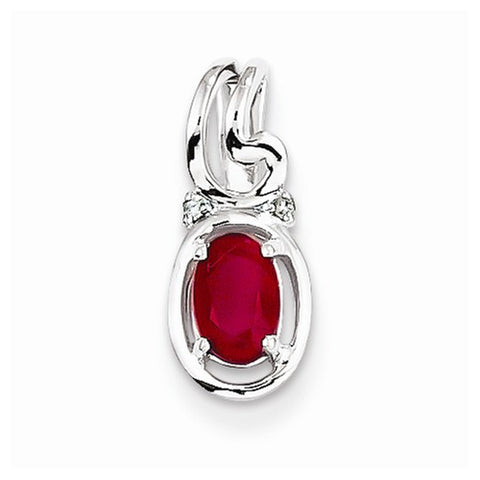 Sterling Silver Rhodium Plated Diamond & Ruby Oval pendant, Exquisite Pendants for Necklace
