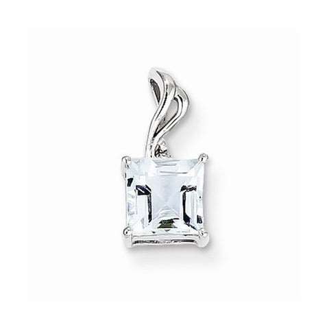 Sterling Silver Rhodium Plated Dia. & Aquamarine Square pendant, Fine Pendants for Necklace