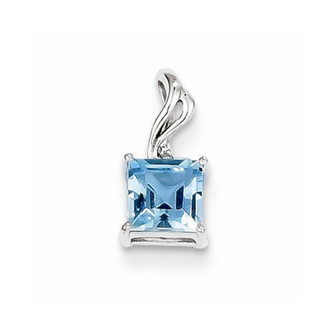 Sterling Silver Rhodium Plated Dia. & Sky Blue Topaz Square pendant, Pendants for Necklace