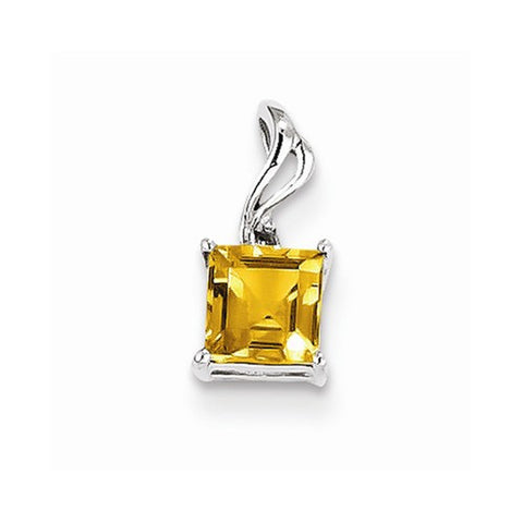 Sterling Silver Rhodium Plated Diamond & Citrine Square pendant, Pretty Pendants for Necklace