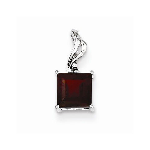 Sterling Silver Rhodium Plated Diamond & Garnet Square pendant, Gorgeous Pendants for Necklace