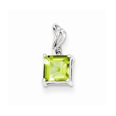 Sterling Silver Rhodium Plated Diamond & Peridot Square pendant, Lovely Pendants for Necklace
