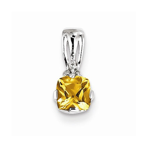 Sterling Silver Rhodium Plated Diamond & Citrine Square pendant, Alluring Pendants for Necklace