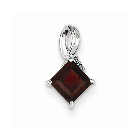 Sterling Silver Rhodium Plated Diamond & Garnet Square pendant, Appealing Pendants for Necklace