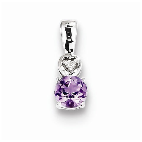 Sterling Silver Rhodium Plated Diamond & Amethyst Round Pendant, Pendants for Necklace