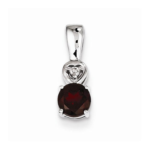 Sterling Silver Rhodium Plated Diamond & Garnet Round Pendant, Pendants for Necklace
