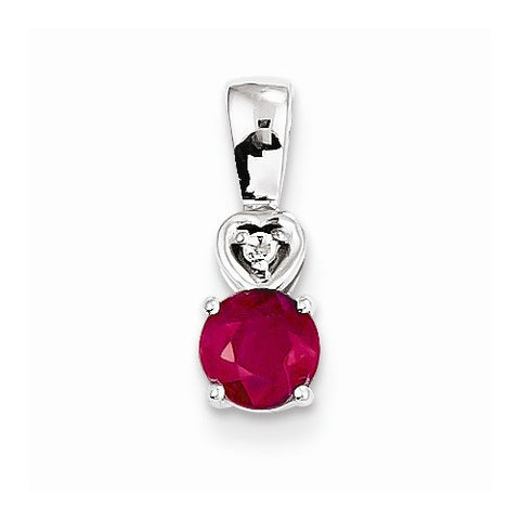 Sterling Silver Rhodium Plated Diamond & Ruby Round Pendant, Pendants for Necklace