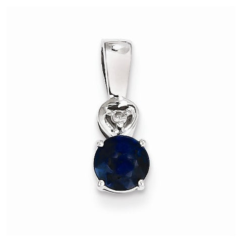 Sterling Silver Rhodium Plated Diamond & Sapphire Round Pendant, Pendants for Necklace
