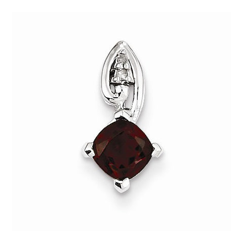 Sterling Silver Rhodium Plated Diamond & Garnet Square pendant, Delightful Pendants for Necklace