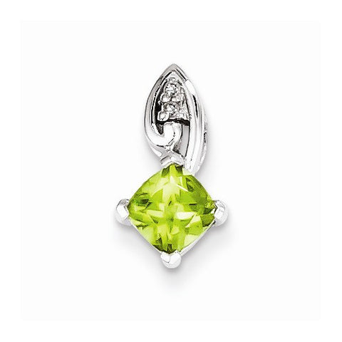 Sterling Silver Rhodium Plated Diamond & Peridot Square pendant, Exquisite Pendants for Necklace