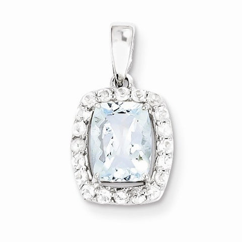 Sterling Silver Rhodium Plated White Topaz & Aquamarine pendant, Fine Pendants for Necklace