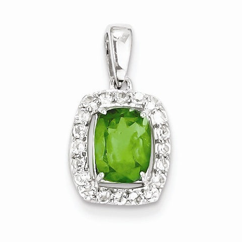 Sterling Silver Rhodium Plated White Topaz & Tsavorite pendant, Pretty Pendants for Necklace