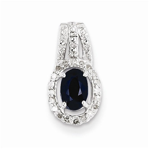 Sterling Silver Rhodium Plated Diamond & Sapphire Oval pendant, Stylish Pendants for Necklace
