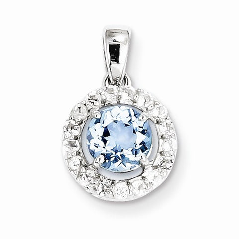 Sterling Silver Rhodium Plated White Topaz & Aquamarine pendant, Classy Pendants for Necklace