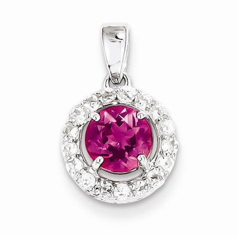 Sterling Silver Rhodium Plated White Topaz & Pink Tourm. pendant, Alluring Pendants for Necklace